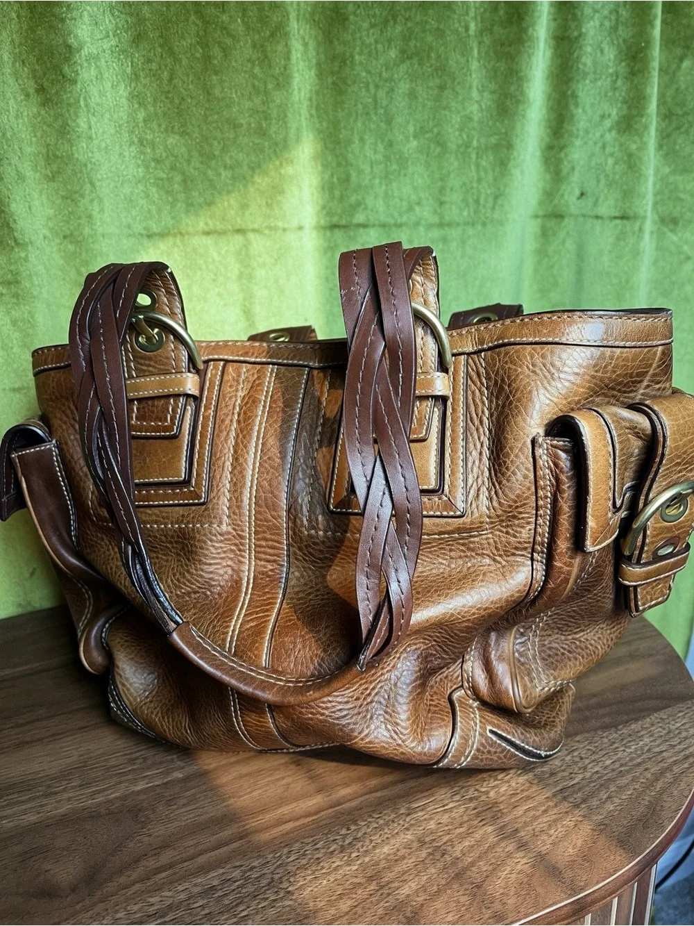 Vintage •COACH• Soho Braided Large Leather Tobacco Tote Y2K 2006 Style-10049